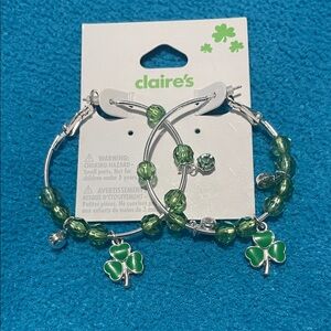 2/$20 Claire's Silver and Green Shamrock Hoop Earrings Super Cute NWT